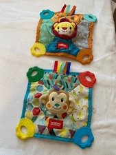 Lot 2 Nuby  Teether Lovey Lion Monkey  Teething Blankie Squeak Crinkle Toys
