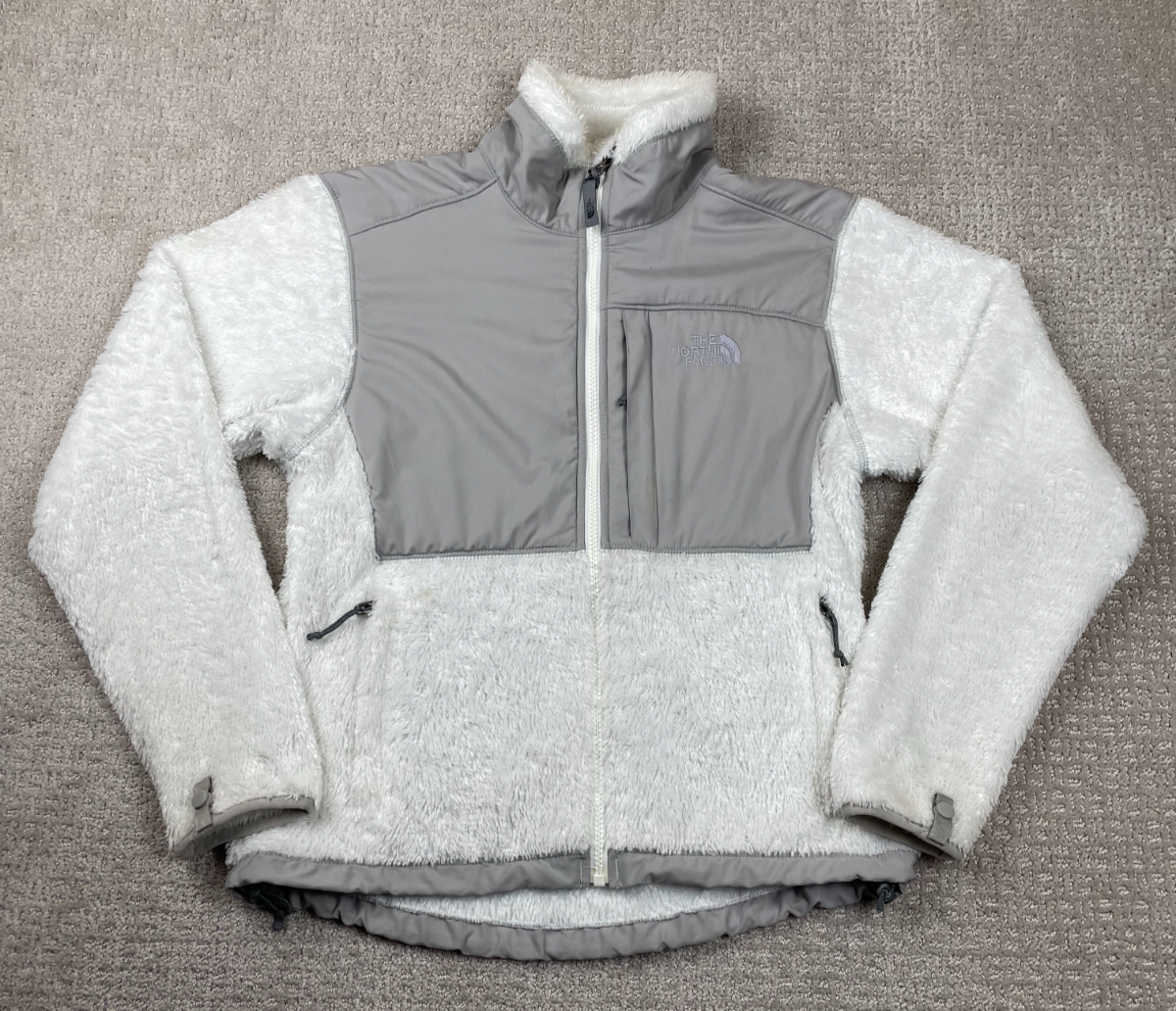 The North Face Jacket Womens S White Gray Denali Full Zip Plush Fleece Hiking