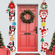 , Hanging Porch Signs Outdoor Christmas Decorations – 4.2 Feet | Santa and Pe...