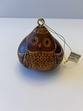 Vintage Hand Carved GOURD Folk Art Owl 2 1/2”Tall Peru New