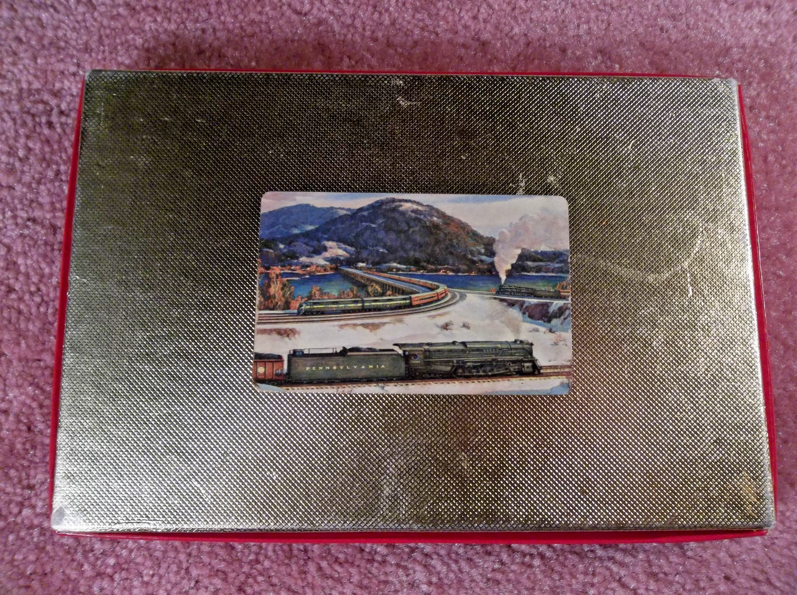 PENNSYLVANIA RAILROAD PRR HORSESHOE CURVE CANASTA DOUBLE DECK CARDS TRAY & PADS