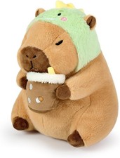 Cute Capybara Plush Pillow Dinosaur Drinking Milk Tea Stuffed Animal Capibara