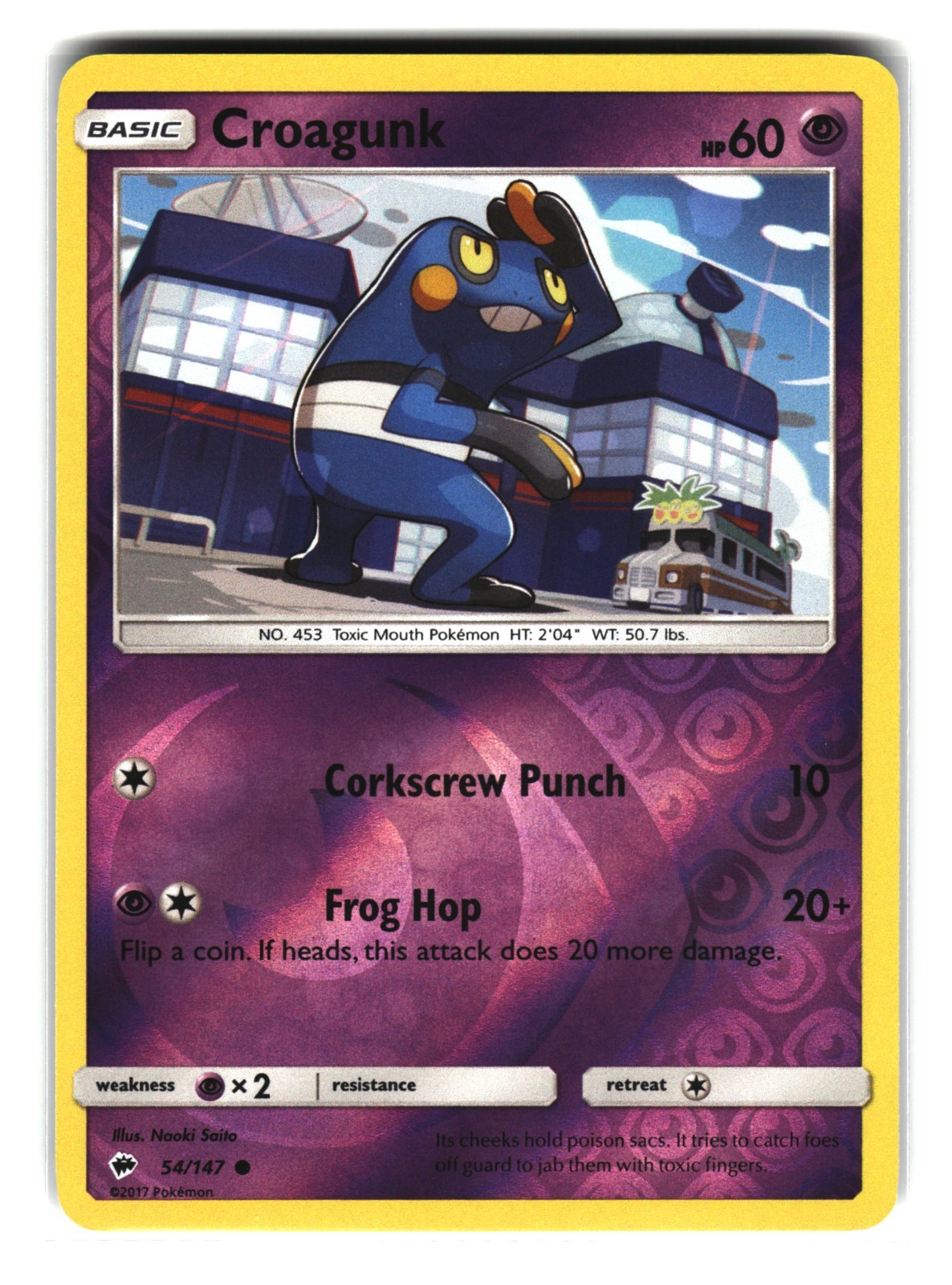 Croagunk 54/147 Reverse Holo Burning Shadows Pokemon Card NM