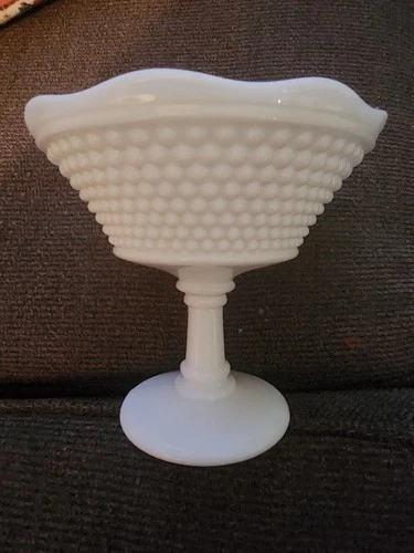 Vintage Westmoreland American Hobnail Milk Glass Open Compote 6" Tall