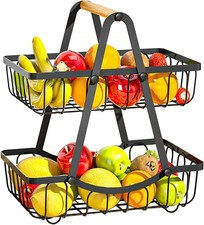 2 Tier Fruit Storage Basket Fruit Bowl Holder Bread Basket Vegetable Rack UK