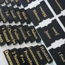 XKDOUS Leather Bible Tabs, Gold Foil Tabs for Men Women, Black 