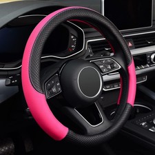 Elegant Pink Microfiber Leather Steering Wheel Cover - 15 Inch Universal Fit