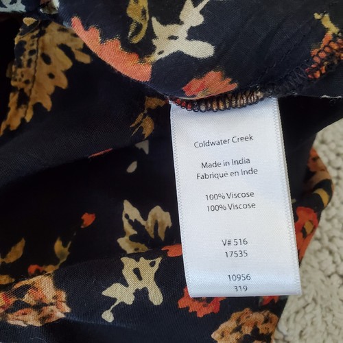 Fall Floral On Black Button Up Pintuck Blouse 3/4 Sleeve Viscose Casual Office - Picture 6 of 11