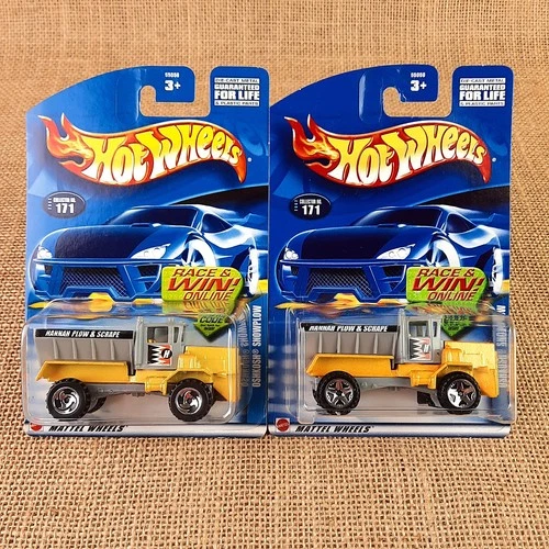 2002 Hot Wheels Oshkosh Snow Plow #171 Yellow Mainline Wheel Variation Lot of 2