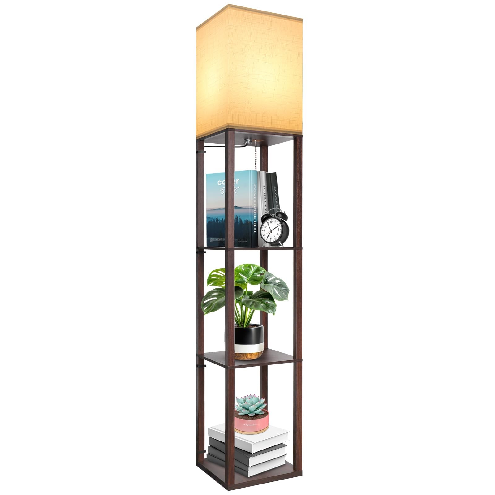 Lampadaire étagère bois 1.60m Braun luminaire design scandinave épuré