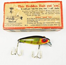 Heddon 119L Wooden River Runt Lure Perch In Brush Box c 1930s