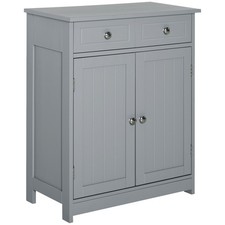 Compact Freestanding Bathroom Linen Cabinet with 2 Drawers Metal Knob Elevated