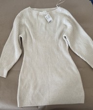 H&M Beige Ribbed Knit Sweater Dress Womens