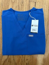 NWT Figs Catarina One-Pocket V-Neck Stretch Scrub Top Royal Blue Size X XS