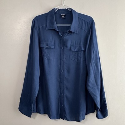 Torrid Navy Blue Lightweight Micro Stripe Longsleeve Buttondown Shirt Womens 1X
