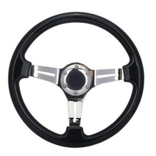 Classic Black Car Racing Steering Wheel Chrome Silver Black with Silver Spoke