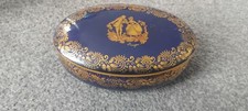 Limoges French Blue Cobalt and Gold Trinket Box Oval Dish