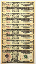NEW Uncirculated TEN Dollar Bills Series 2017A $10 Sequential Notes Lot of 10