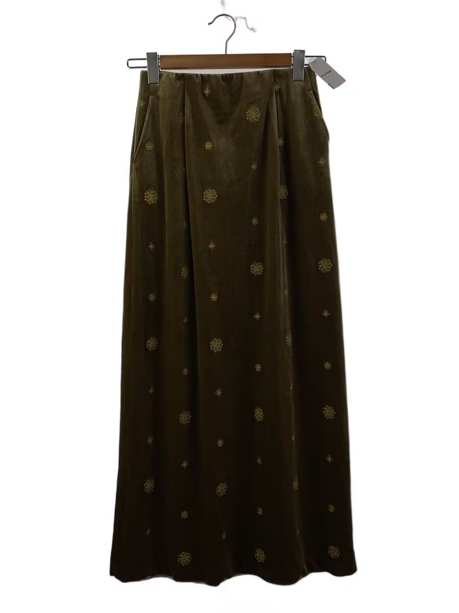 AMERI Long Skirt M Polyester KHK Allover Pattern … - image 1