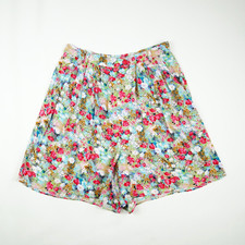 Vintage 80er 90er Damen hohe Taille Blumenmuster rosa Tee Plissee Shorts Hose XS kleine 8