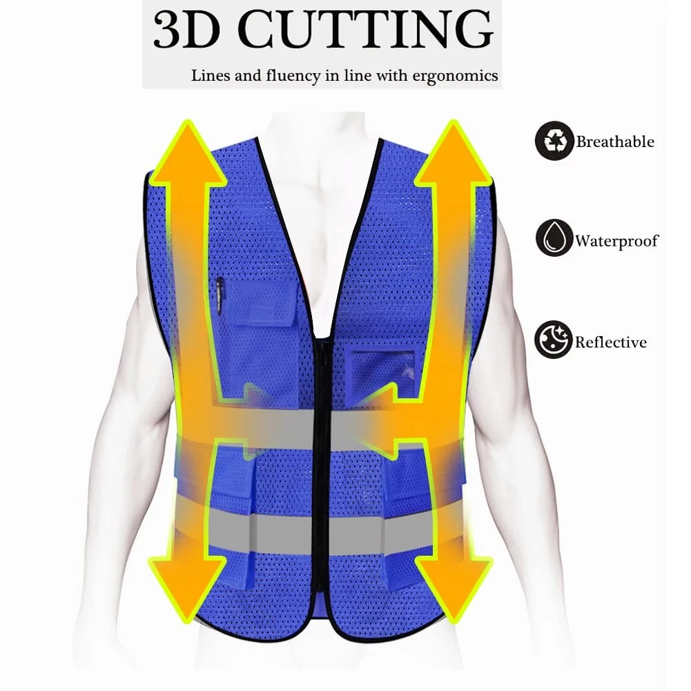HYCOPROT High Visibility Mesh Safety Reflective Vest with Pockets and Zipper, Me - product detail image 4