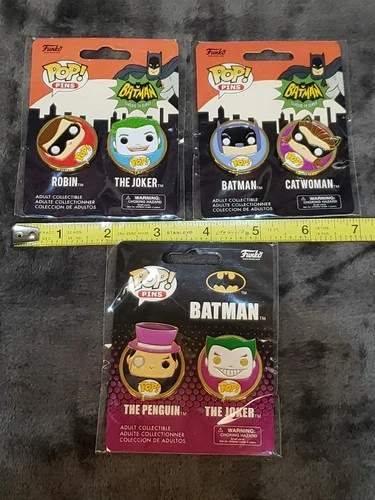 Batman Funko pins 6 total pins. The Joker, Catwoman, Robin, The Penguin