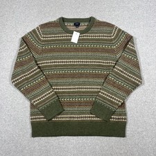 J. Crew Men  s Sz L Fair Isle Crewneck Sweater Lambswool Blend Olive Rust 138
