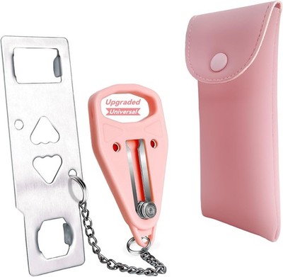 Portable Door Lock Home Security Door Locker Travel Lockdown Locks-Pink(1 Pack)