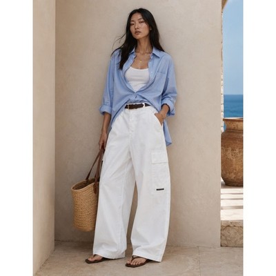 Alexander Wang PROTO White Wide Leg Cargo Pants High Waisted Cotton Sample T4374