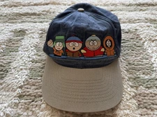 VTG 90s South Park Hat Cap Strap Back Blue Khaki Embroidered Characters Mens 90s