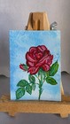 ACEO Original Watercolor Red Rose Flower Blue Sky Miniature  Art Signed 2.5x3.5 — photo 2
