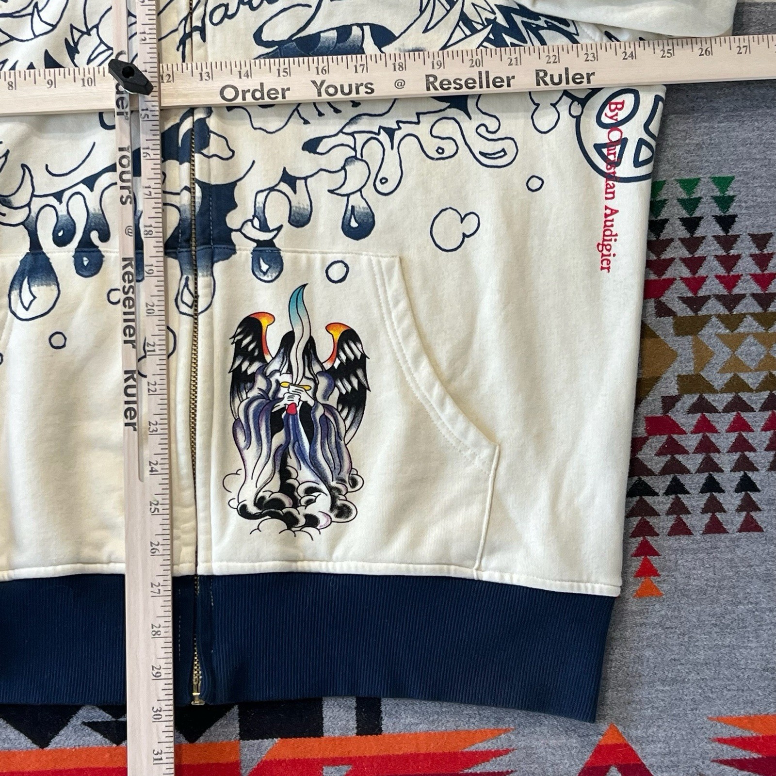 Vtg Y2K Ed Hardy Christian Audigier Tattoo Hoodie Mens 2XL Full Zip Live To Ride image 4