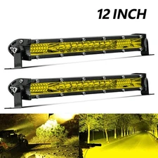 2pcs 12"Amber LED Light Bar Single Row Thin Fog Work Driving Truck UTV ATV Boat