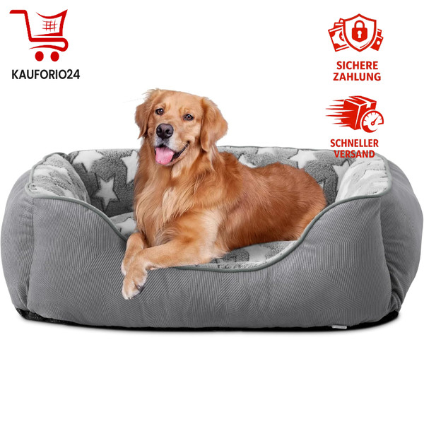 Hundebett Waschbar Rutschfest Flauschig 76X61X23Cm FüR Hunde Katzen Grau Sterne-image