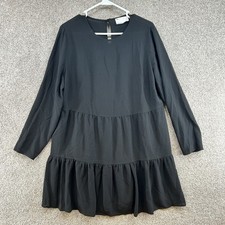 Asos Design Women's Dress Size 12 Black Long Sleeve Semi Sheer Pullover Pleated