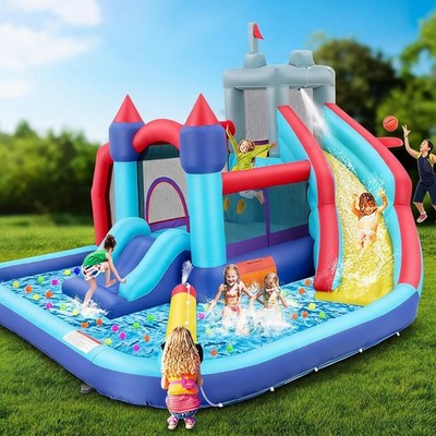 Kid Inflatable Bounce House Water Park Double Slide Climbing Jumping Splash Pool
