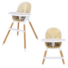 4-in-1 Convertible Baby High Chair Infant Feeding Chair w/Adjustable Tray Beige