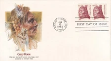 STAMP SCOTT 1855 "Crazy Horse" 13 CENT 1982 FDC PAIR - A