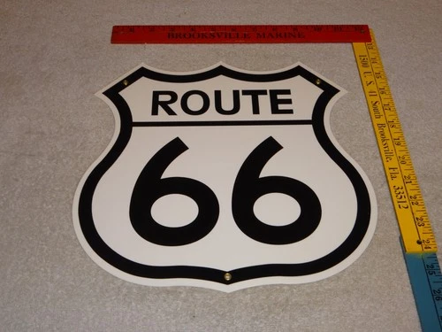 VINTAGE UNITED STATES ROUTE 66 U.S.  11 3/4" PORCELAIN METAL GASOLINE & OIL SIGN