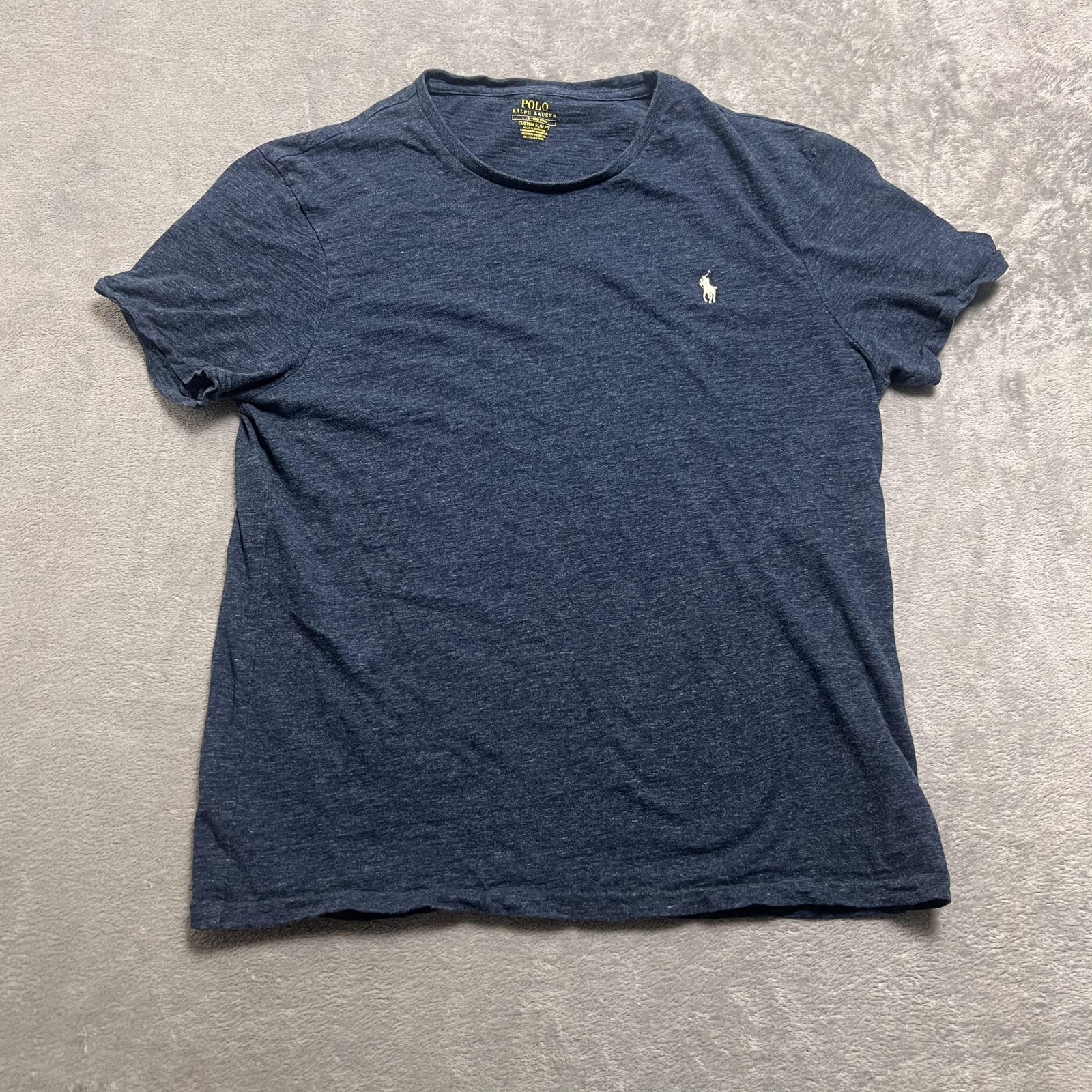 Polo Ralph Lauren Shirt Mens Large Navy Blue Custom Slim Fit Pony Logo Tee