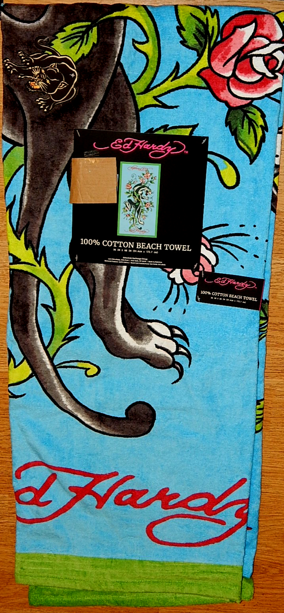 ED HARDY BLACK PANTHER Beach Towel 100% Cotton 36