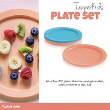 Tupperware TupperKids Round Plates 7 1/2" Blue Peach Set of 4