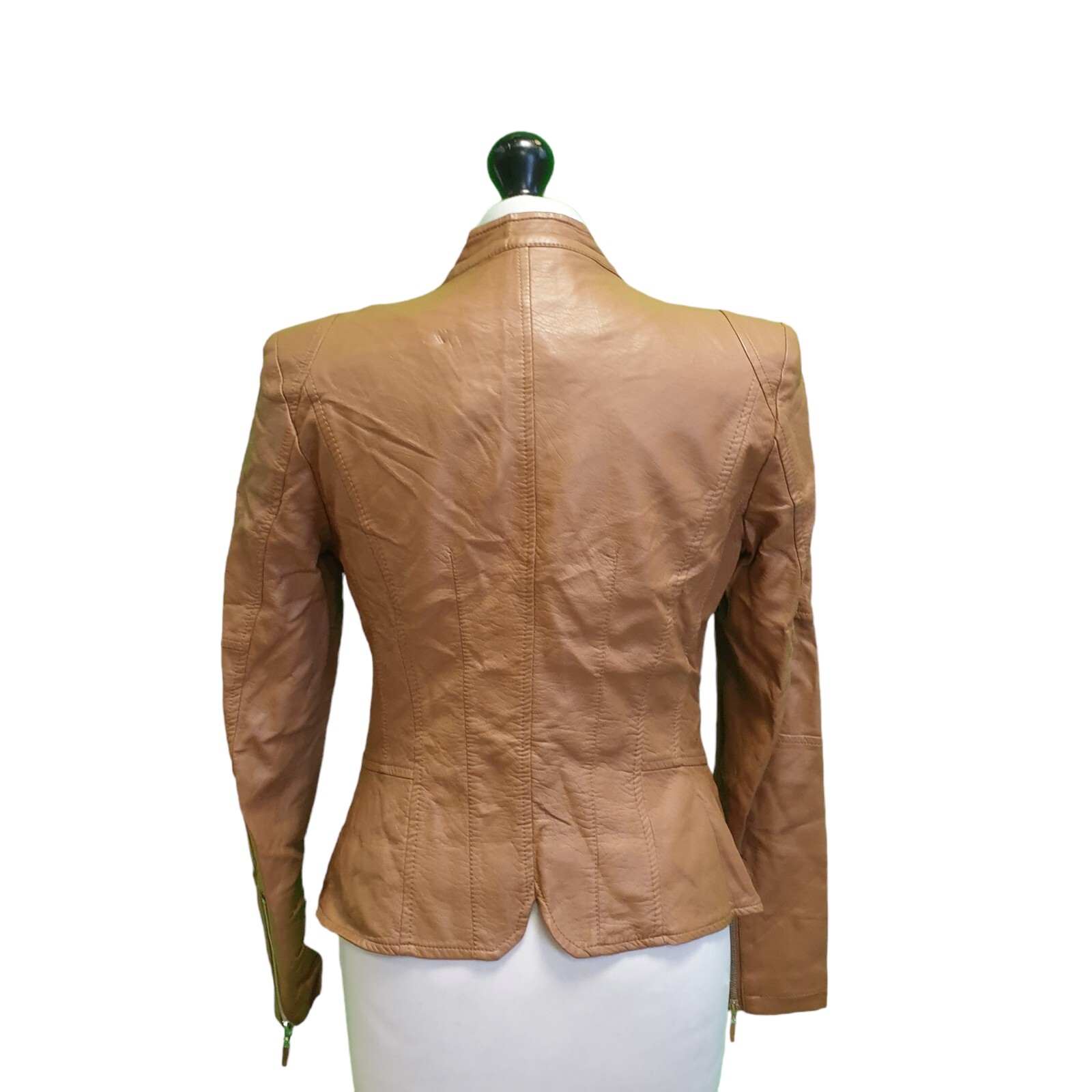 E136 Women's Attentif Brown Zipped Faux Leather Jacket Uk 10 M Eu 38 eBay