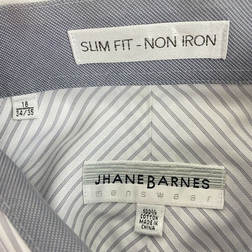 Jhane Barnes Japan Men's 16 34/35 Slim (Large) Non-Iron Button Up Striped Shirt - Picture 2 of 4