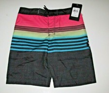 Hurley Little Boys 7 Black Pink Blue Stripe Adjustable Waist Board Shorts