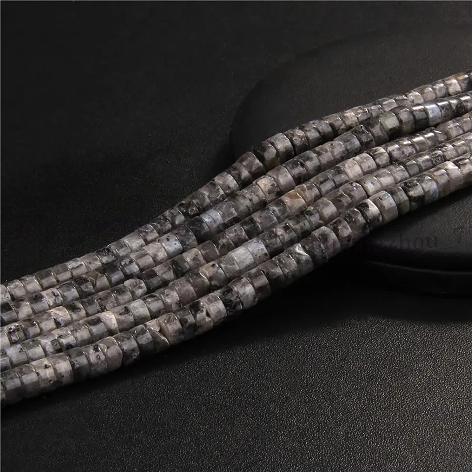 2x4mm Black Labradorite Heishi Tyre Wheel Rondelle Spacer Gems Loose Beads 15'' - Image 3 of 4