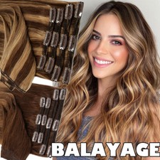 Thick Double Weft Clip In Real Remy Human Hair Extensions Full Head highlight 20