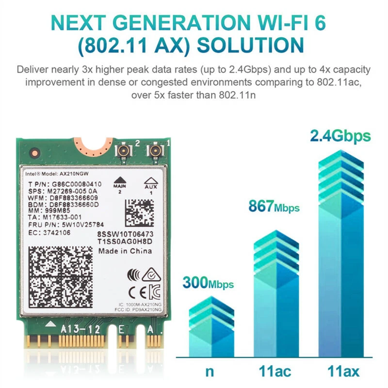 WiFi 6E Intel AX210NGW M.2 NGFF Card Dual Band BT 5.3 Network Card for Win 10/11 - Image 2 of 4