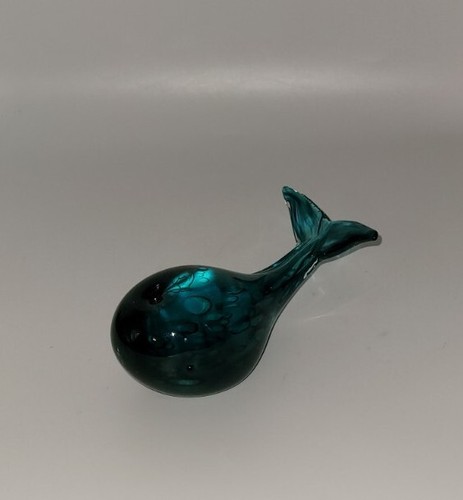 Handblown Glass Whale • Stunning Waves Of Blue/Green • Polished Paperweight 5.5" - Picture 12 of 15