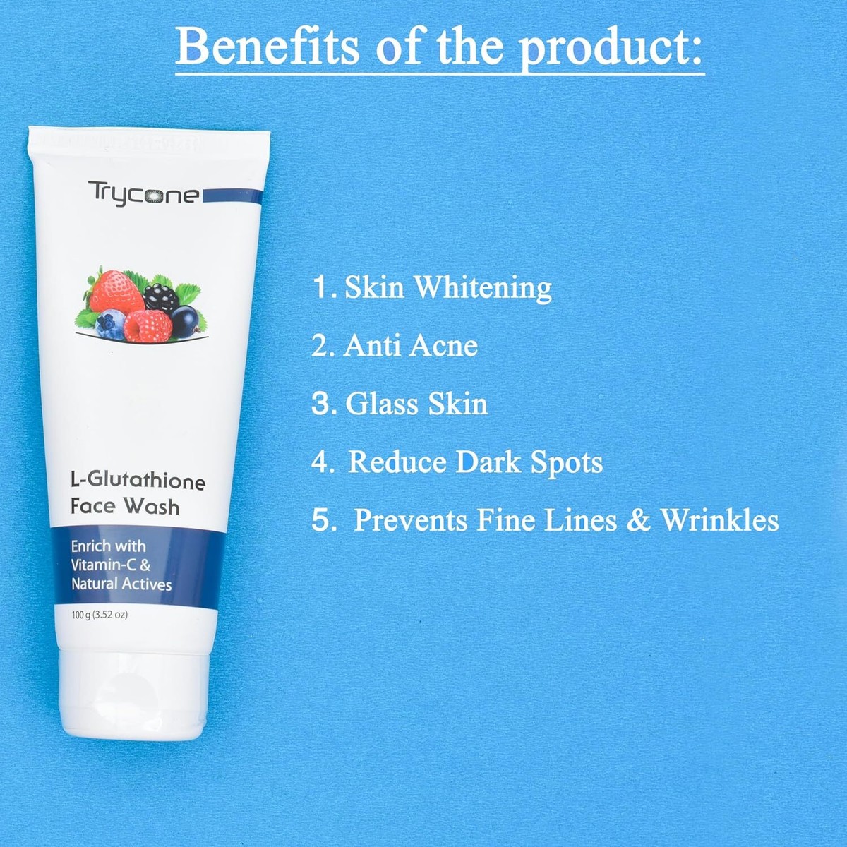 best glutathione face wash Trycone L- Glutathione and Vitamin C Face Wash for Glowing skin, Anti Acne  100gm